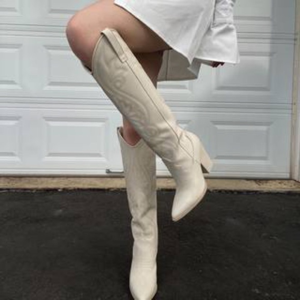 Steve Madden Cream Over-the-Knee Western Boots